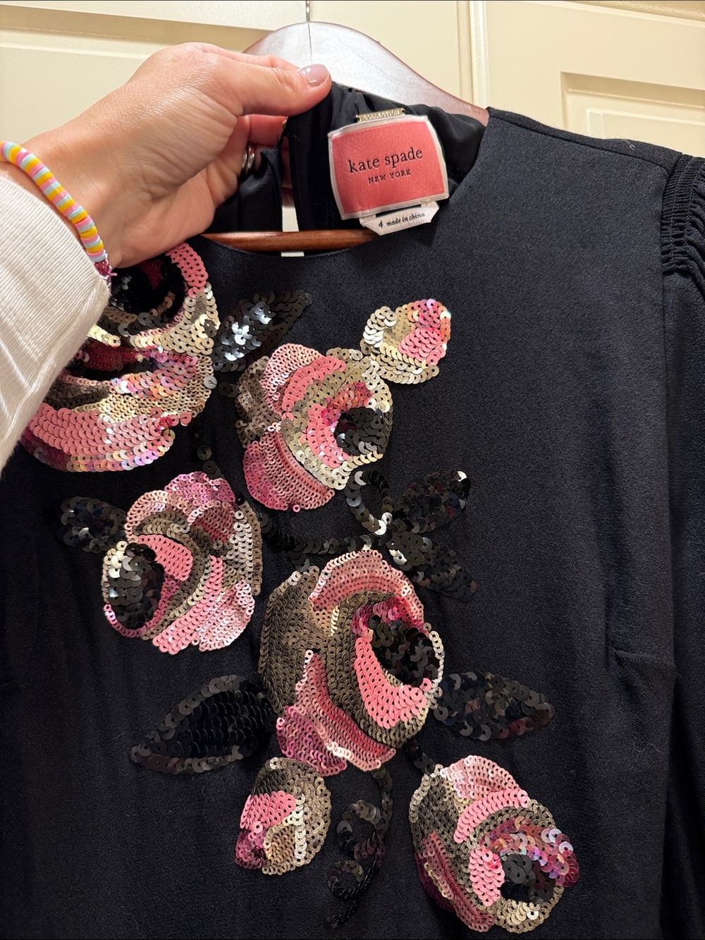 Extremely rare kate spade Black Maxi Dress with Pink Floral Sequin Applique